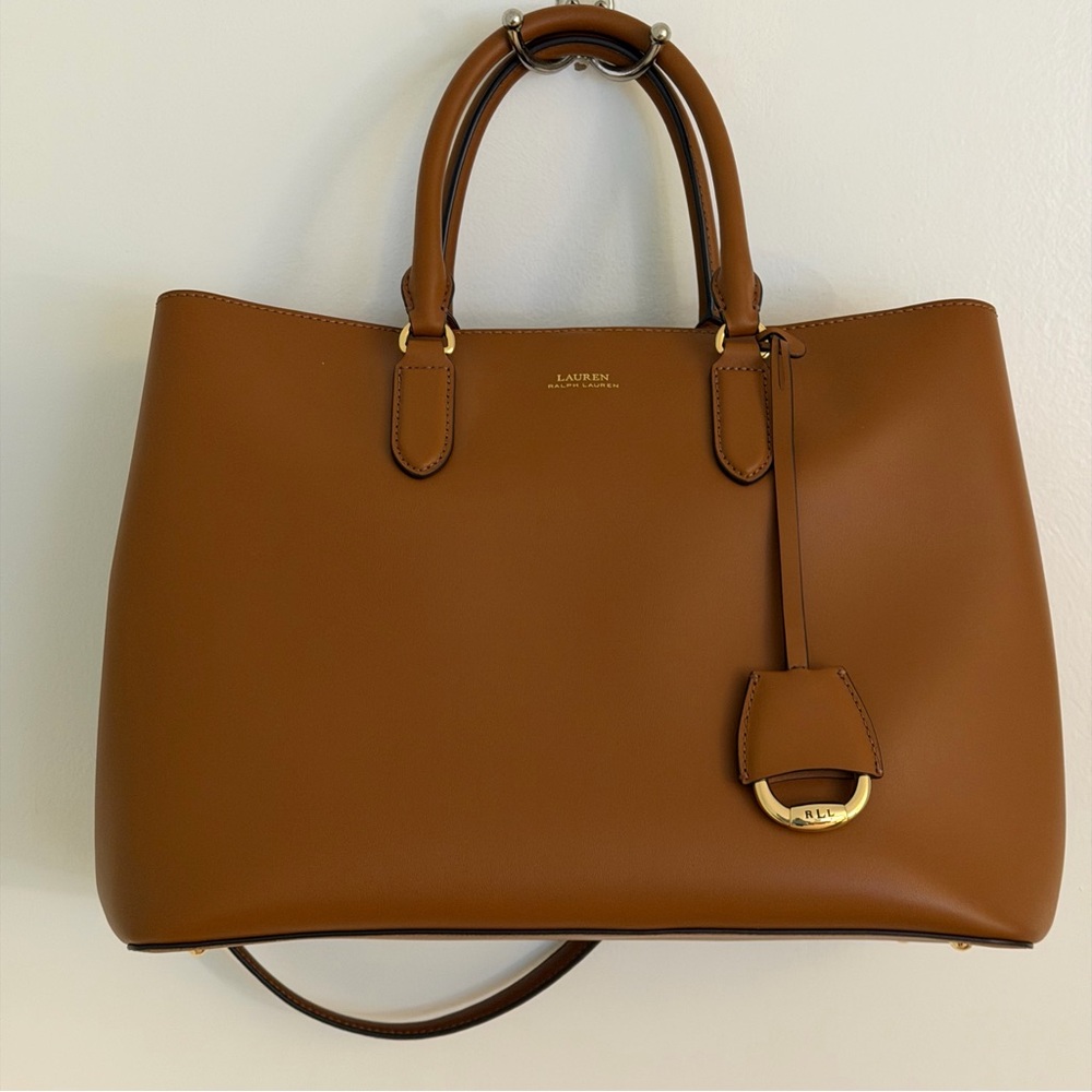 Lauren Ralph Lauren Dryden Marcy Large Satchel Cognac Leather Dust Bag